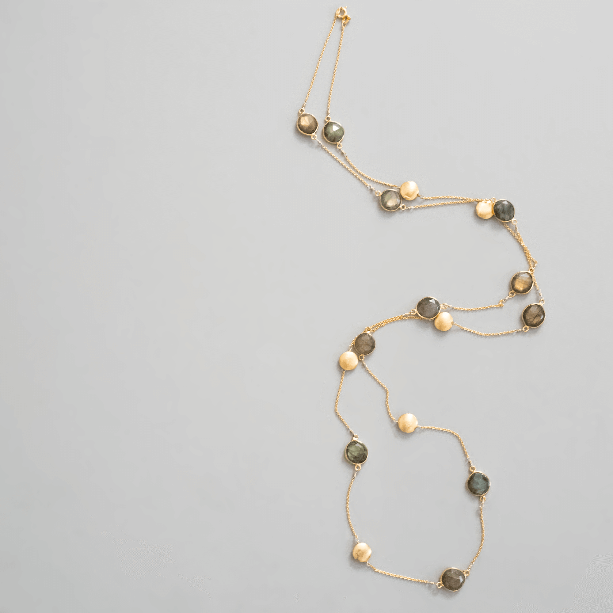 Unique Gold with Versatile Labradorite gemstones Long Chain 