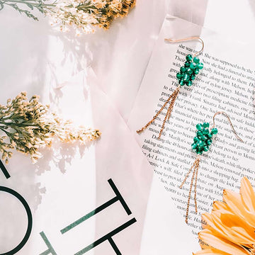Handmade Gold Earrings with 3-Inch Dangling Green Apatite Gems