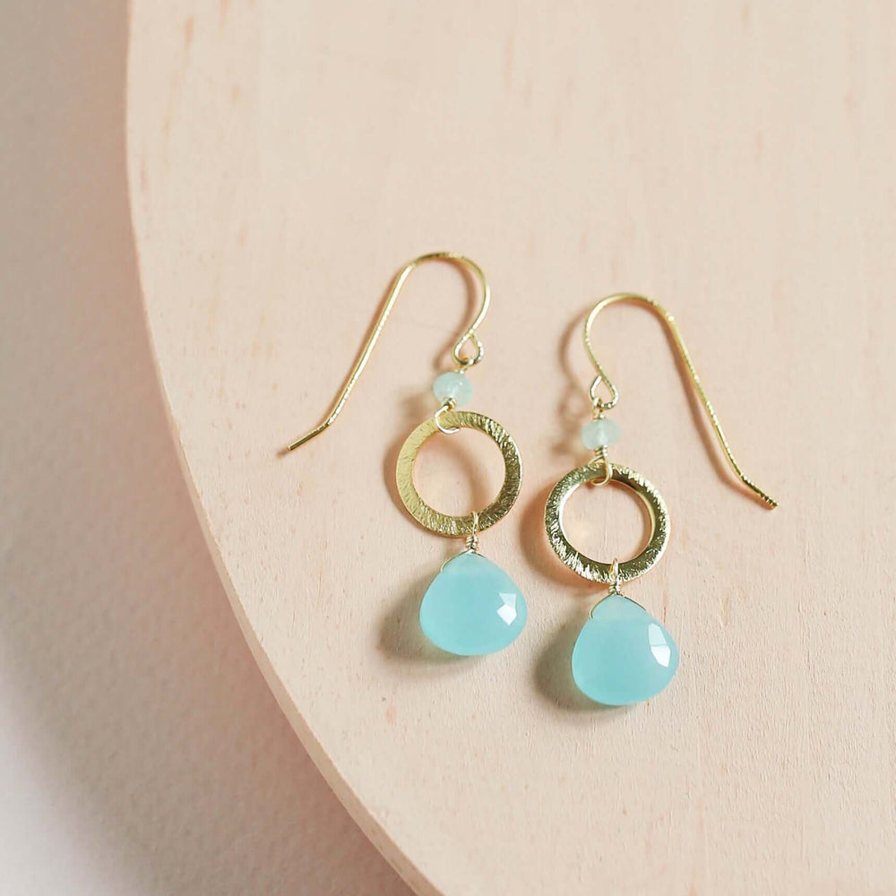 Blue Chalcedony Gold Earrings