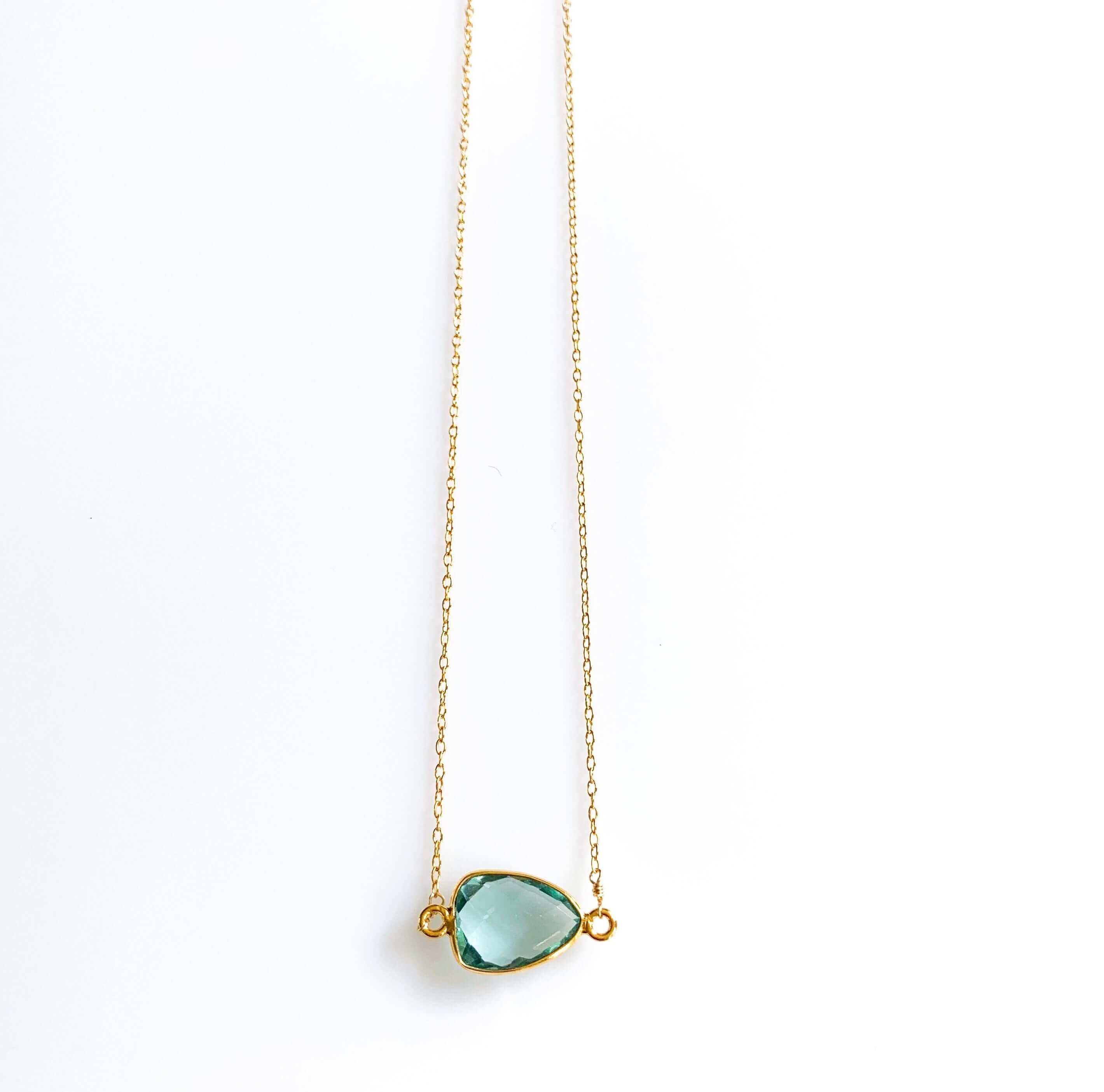 Minimalist Gold Necklaces with Bezel-Set Green Amethyst Stone