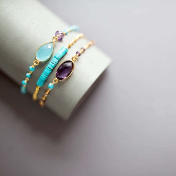 Authentic gemstones with Gold accent beads Bracelets
