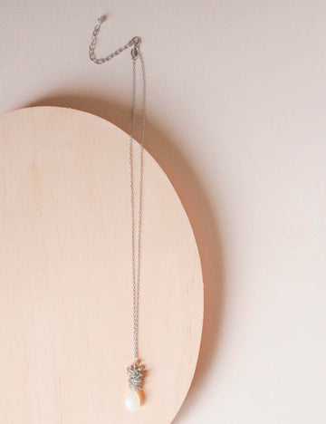 White chalcedony drop pendants paired with a cluster of mini labradorite quartz gems Silver Necklace