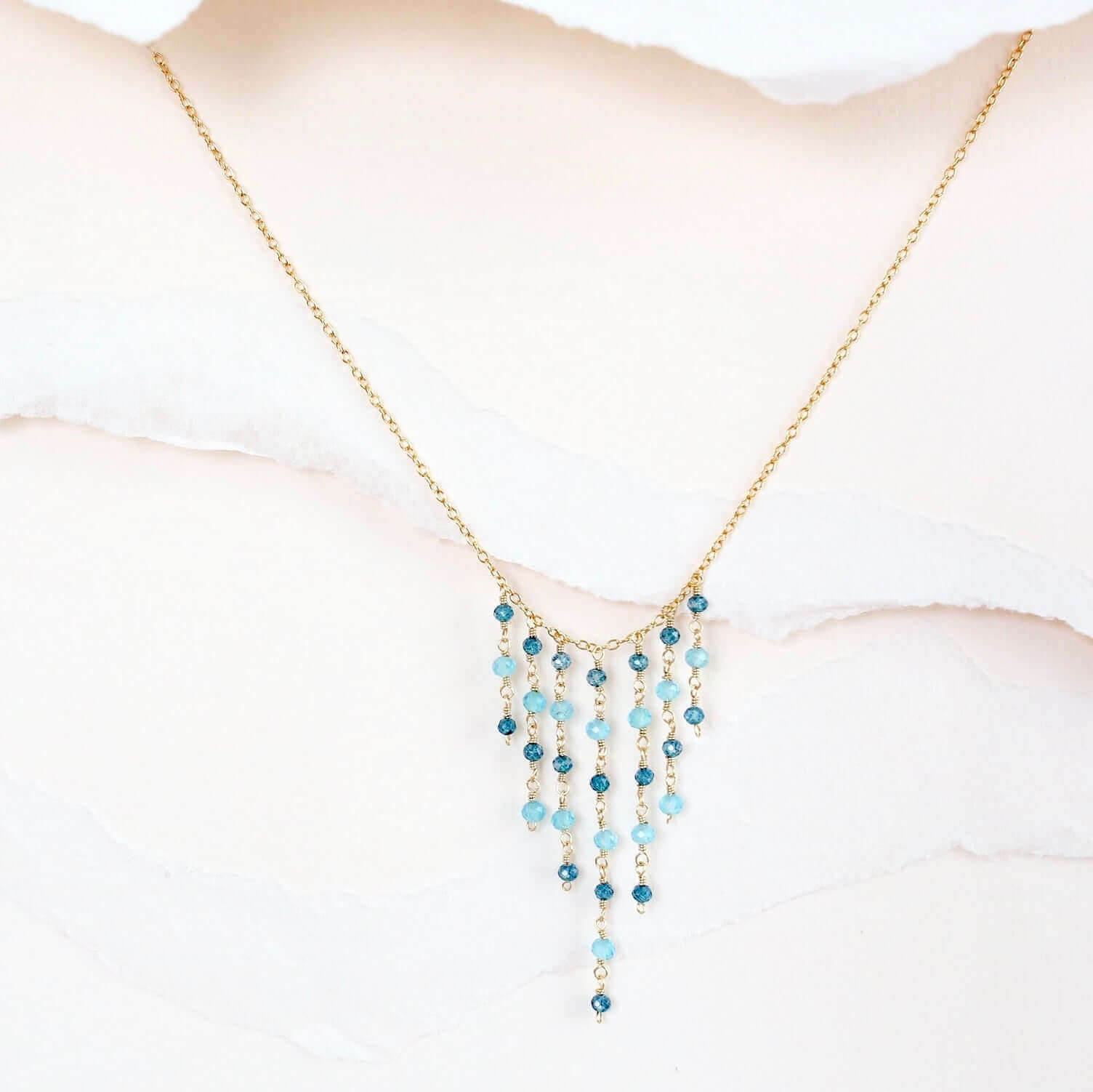 Unique Blue Chalcedony Gemstone Fringe Necklaces 