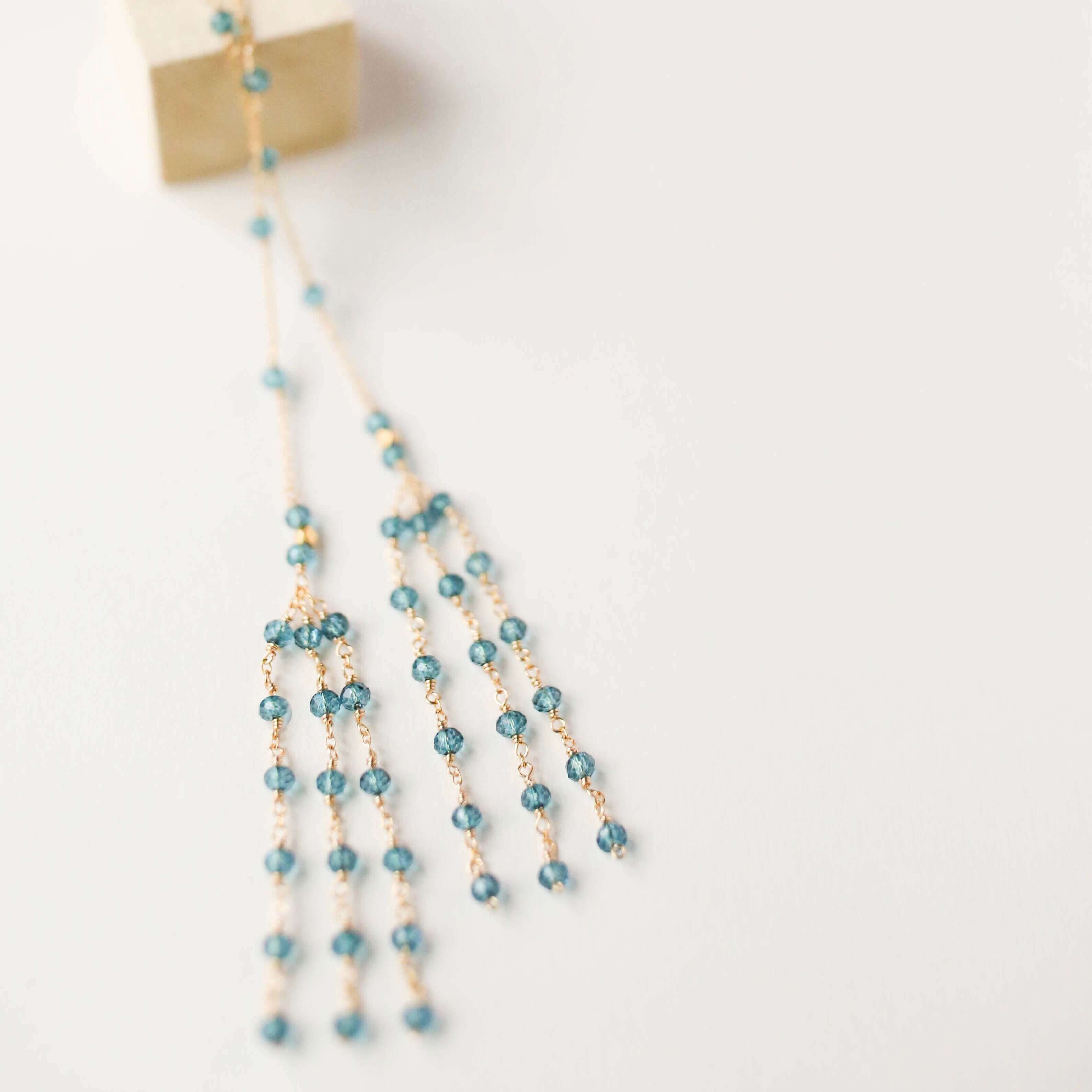 Gold-plated London Blue Quartz Lariat Necklace with a stunning tassel