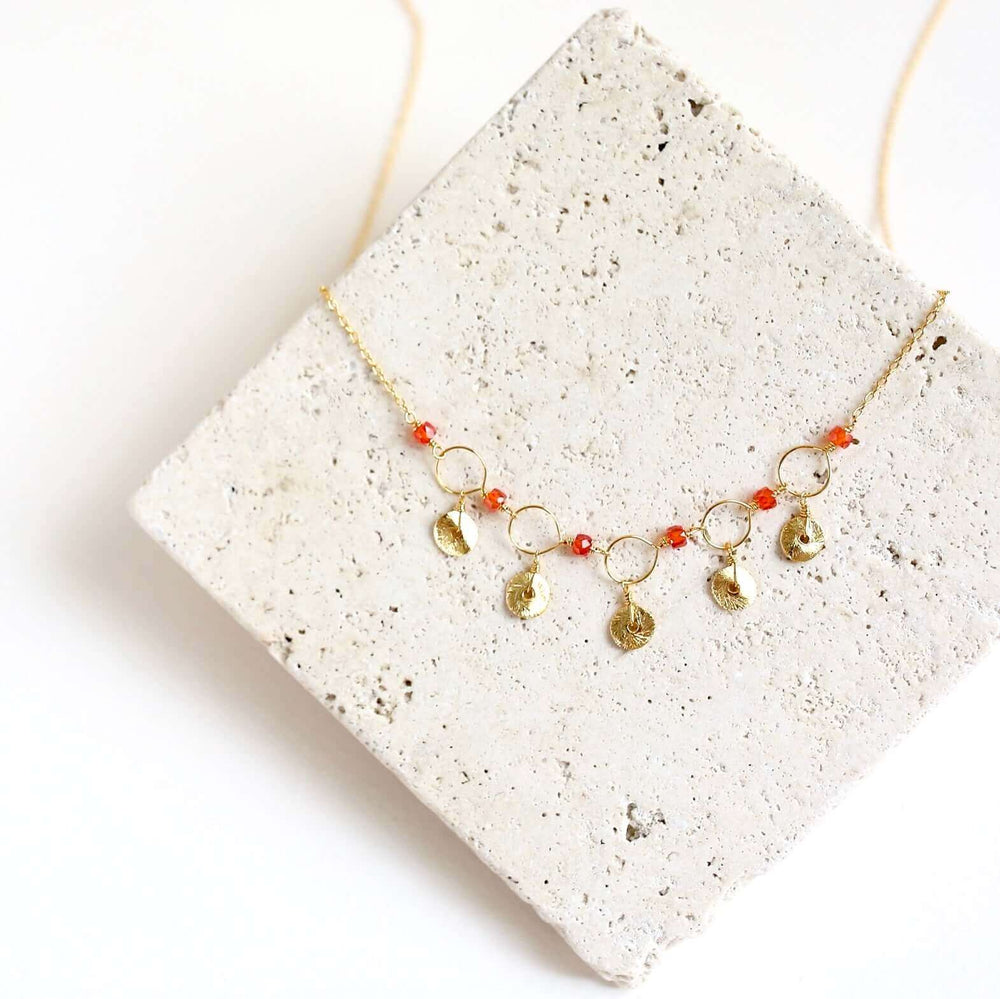  Handmade gemstone  chain with Orange Chalcedony gemstones Gold Necklace 