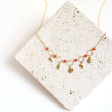 Handmade gemstone  chain with Orange Chalcedony gemstones Gold Necklace 