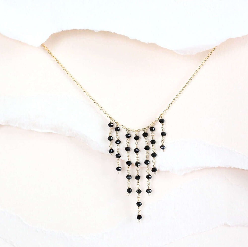 Black Spinel Gemstone Fringe Necklace