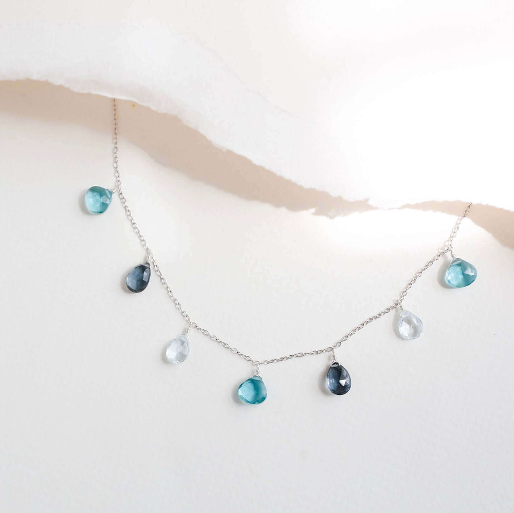 Delicate Aquamarine, Iolite, and Aqua Blue Quartz Silver Necklace