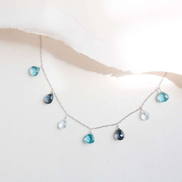 Delicate Aquamarine, Iolite, and Aqua Blue Quartz Silver Necklace