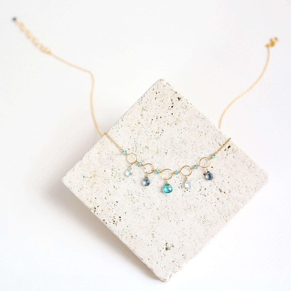Adjustable Blue Gemstone Gold  Chain Necklace