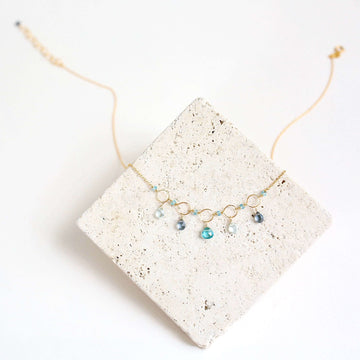 Adjustable Blue Gemstone Gold  Chain Necklace
