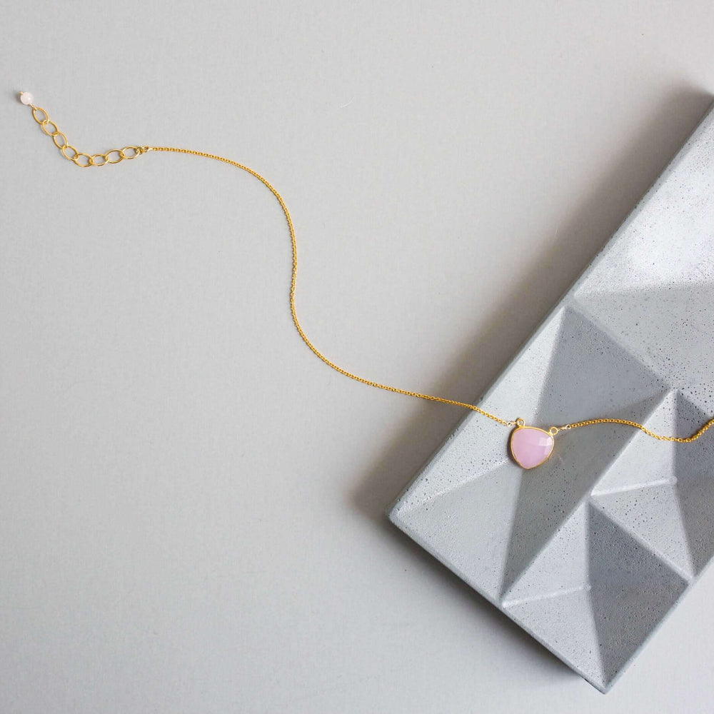 Gold Pink Rose Quartz heart bezel Necklace