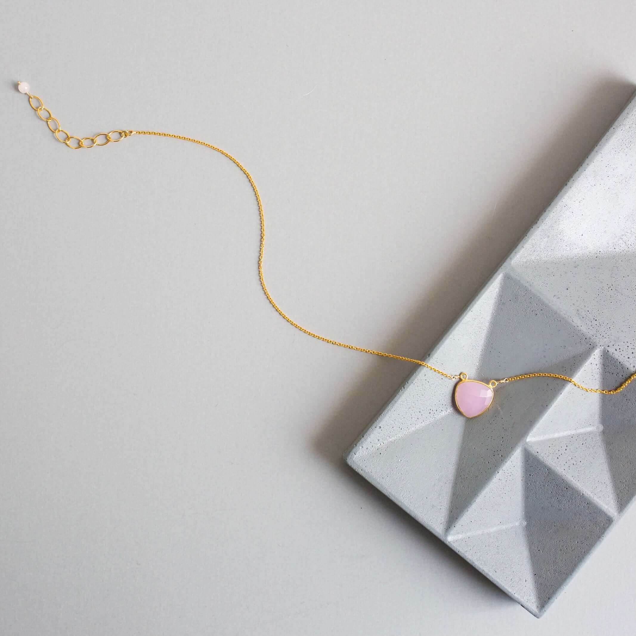 Gold Pink Rose Quartz heart bezel Necklace