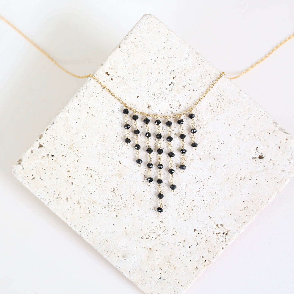 Black Spinel Gemstone Fringe Necklace