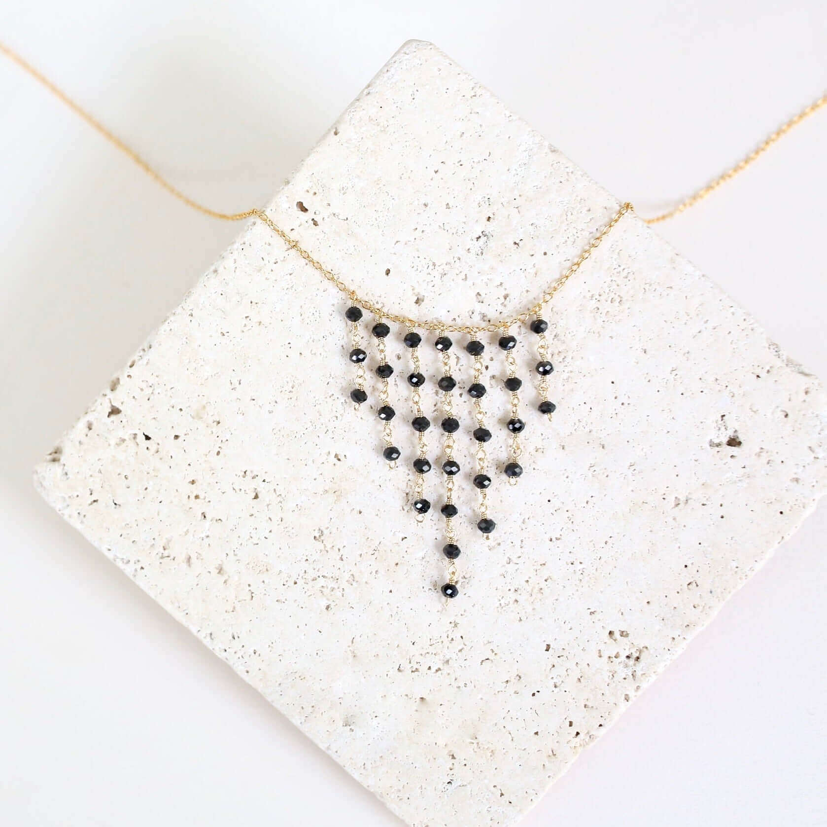 Black Spinel Gemstone Fringe Necklace