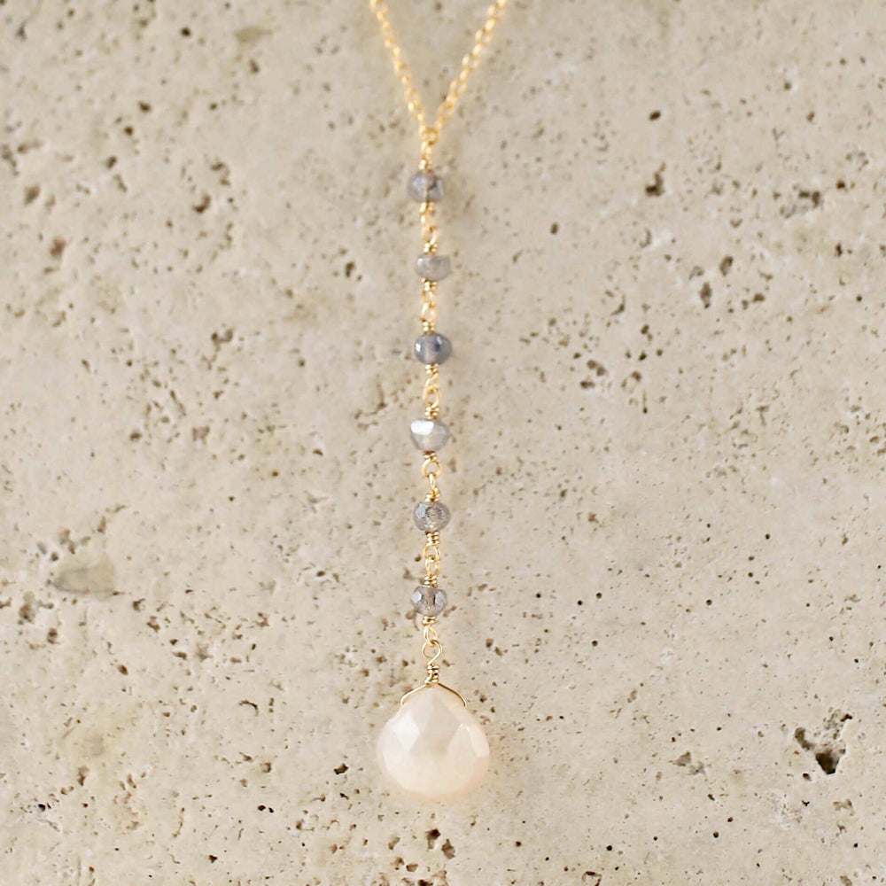 White Chalcedony gemstone Yoga pendant with  labrodite accent stones Necklace