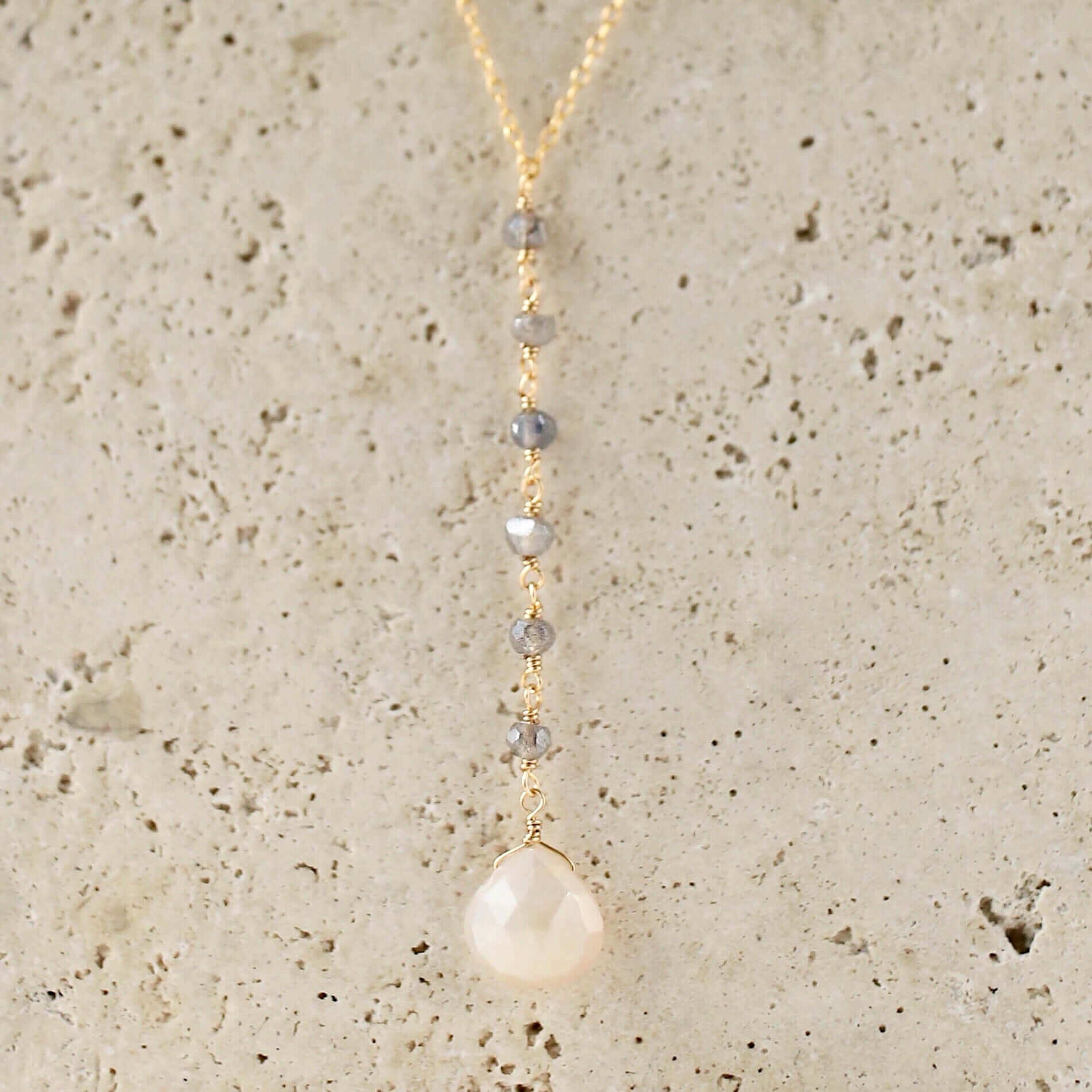 White Chalcedony gemstone Yoga pendant with  labrodite accent stones Necklace