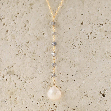 White Chalcedony gemstone Yoga pendant with  labrodite accent stones Necklace