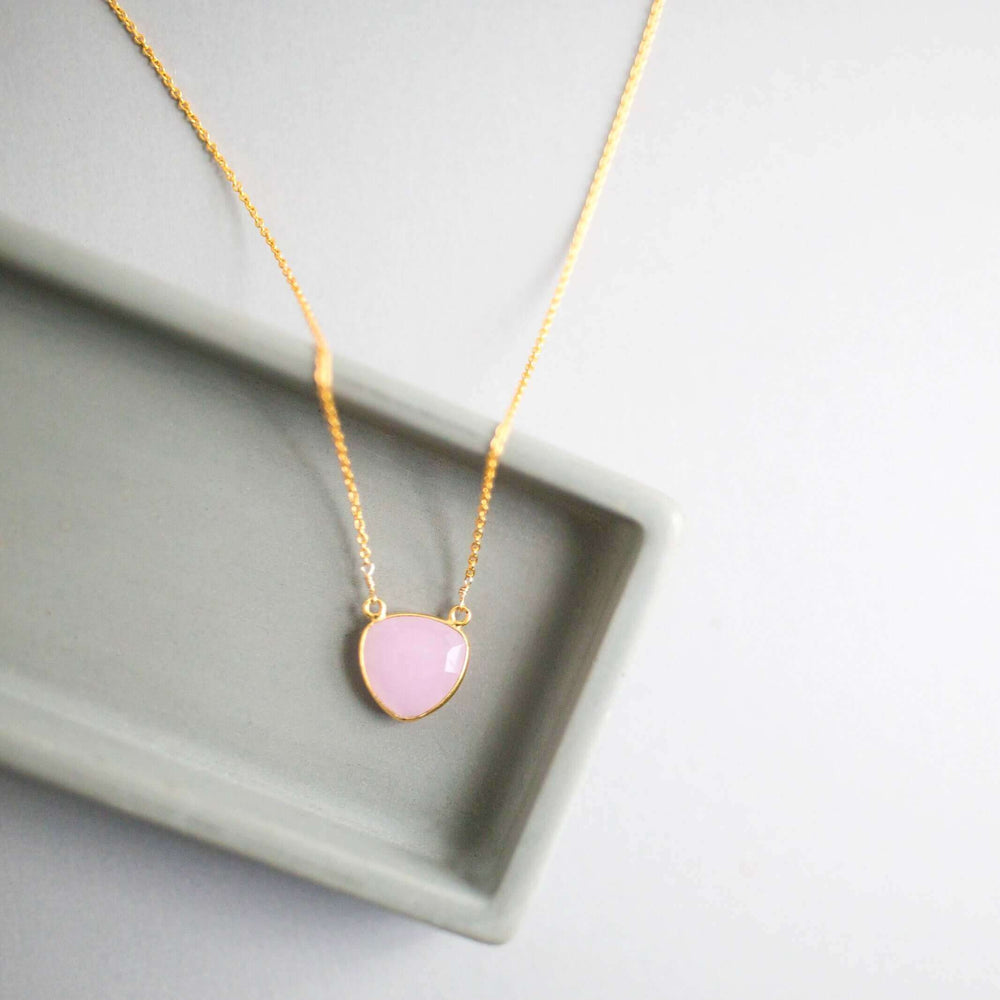 Gold Pink Rose Quartz heart bezel Necklace