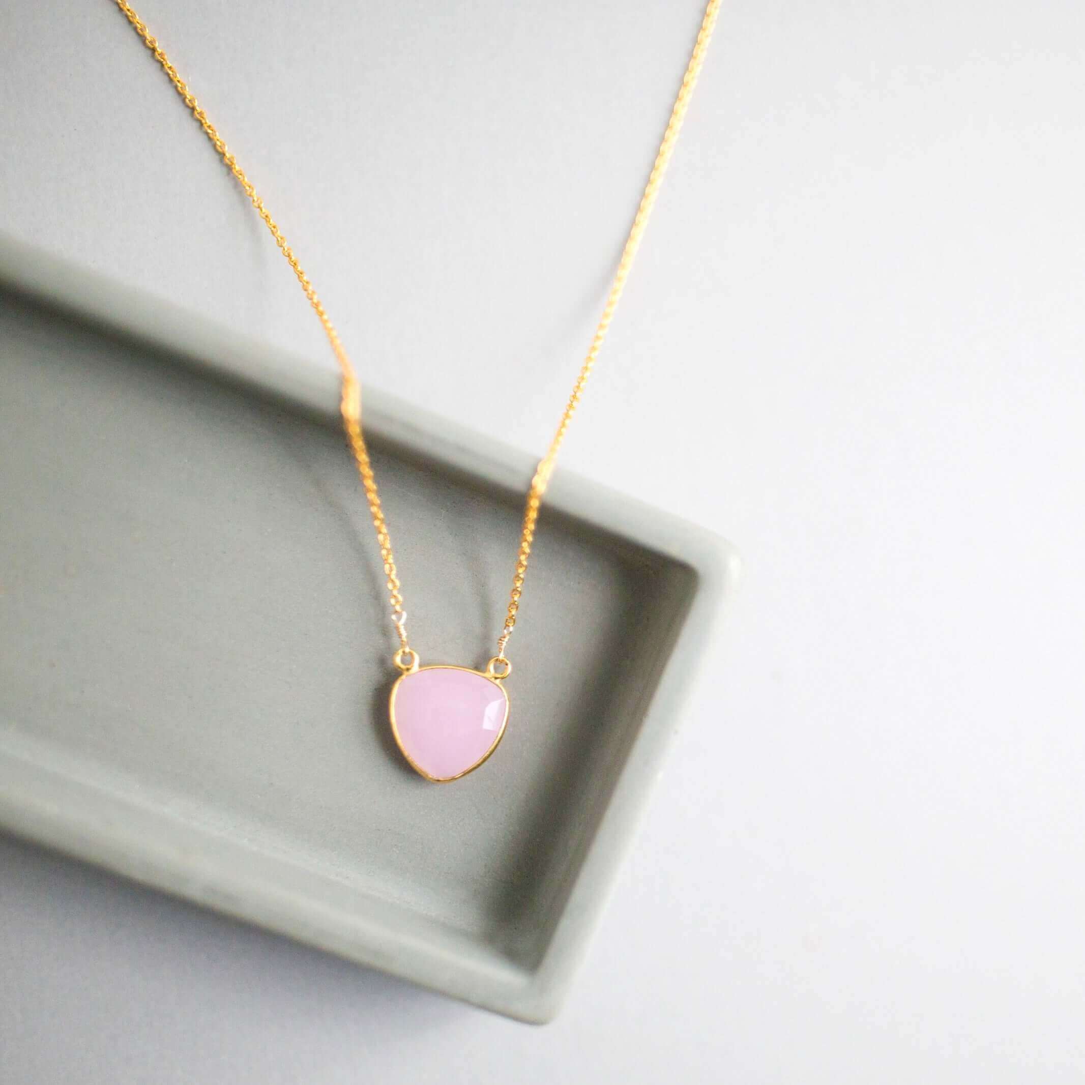 Gold Pink Rose Quartz heart bezel Necklace