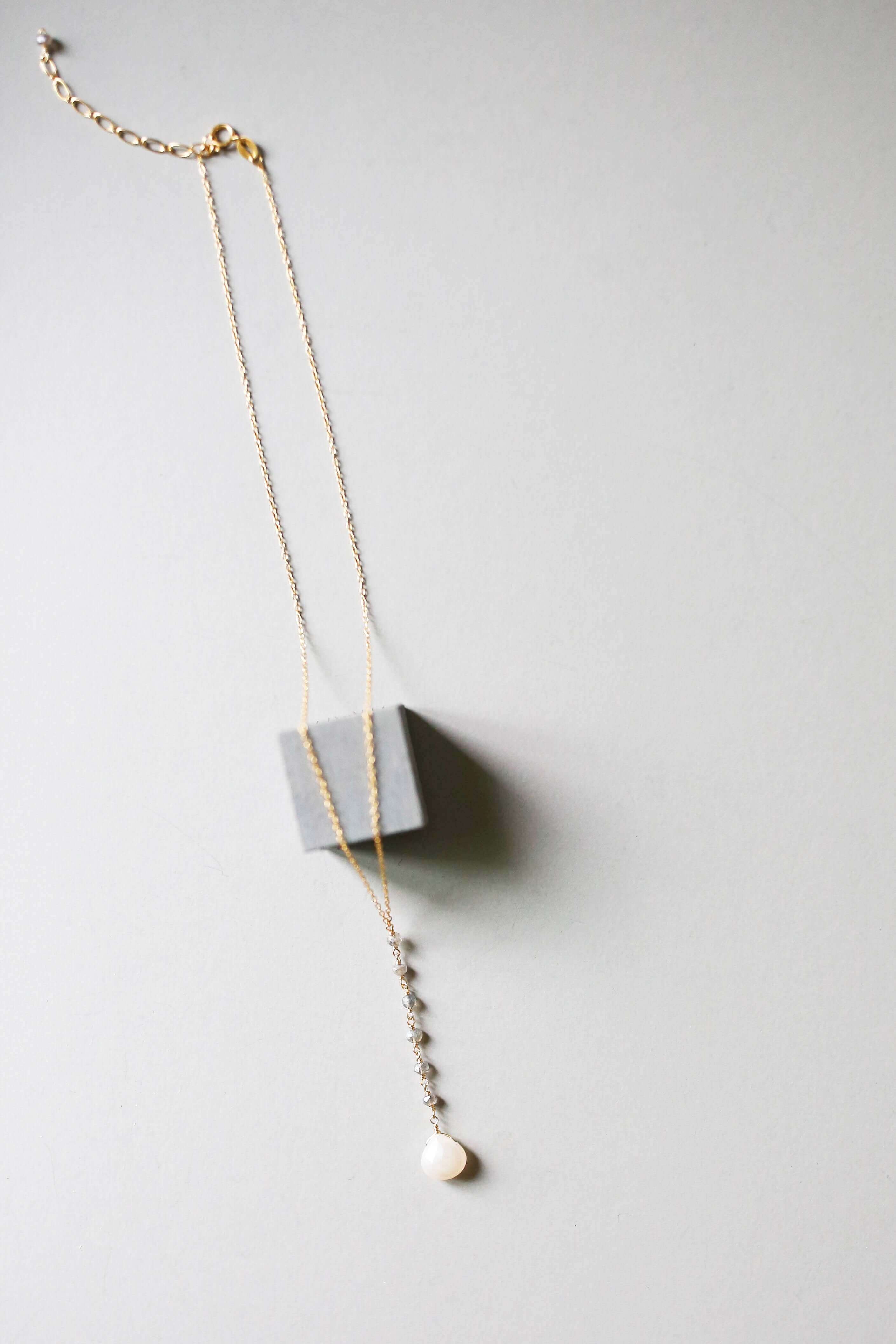 White Chalcedony gemstone Yoga pendant with  labrodite accent stones Necklace