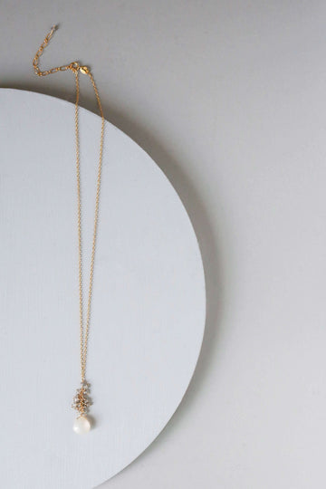 White chalcedony drop pendants paired with a cluster of mini labradorite quartz gems Gold Necklace