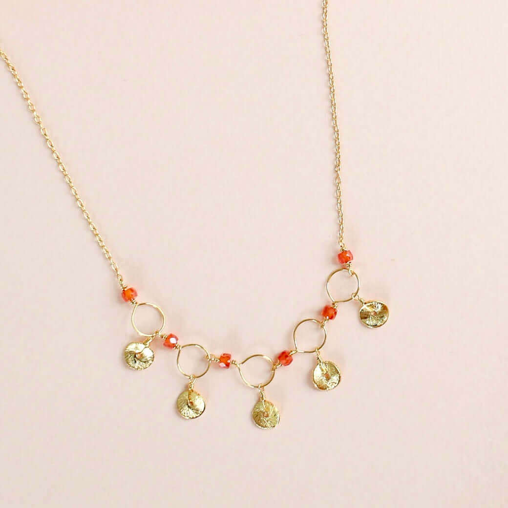  Handmade gemstone  chain with Orange Chalcedony gemstones Gold Necklace 