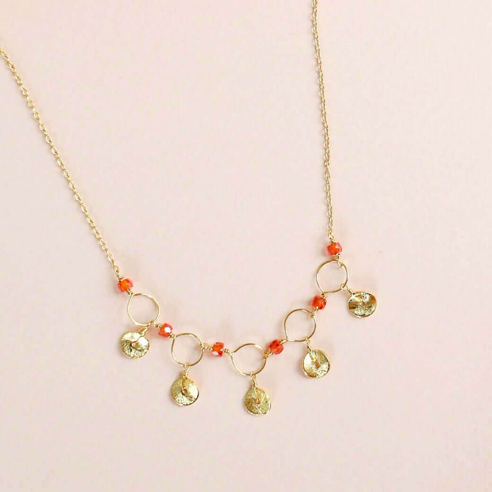  Handmade gemstone  chain with Orange Chalcedony gemstones Gold Necklace 