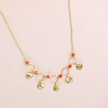  Handmade gemstone  chain with Orange Chalcedony gemstones Gold Necklace 