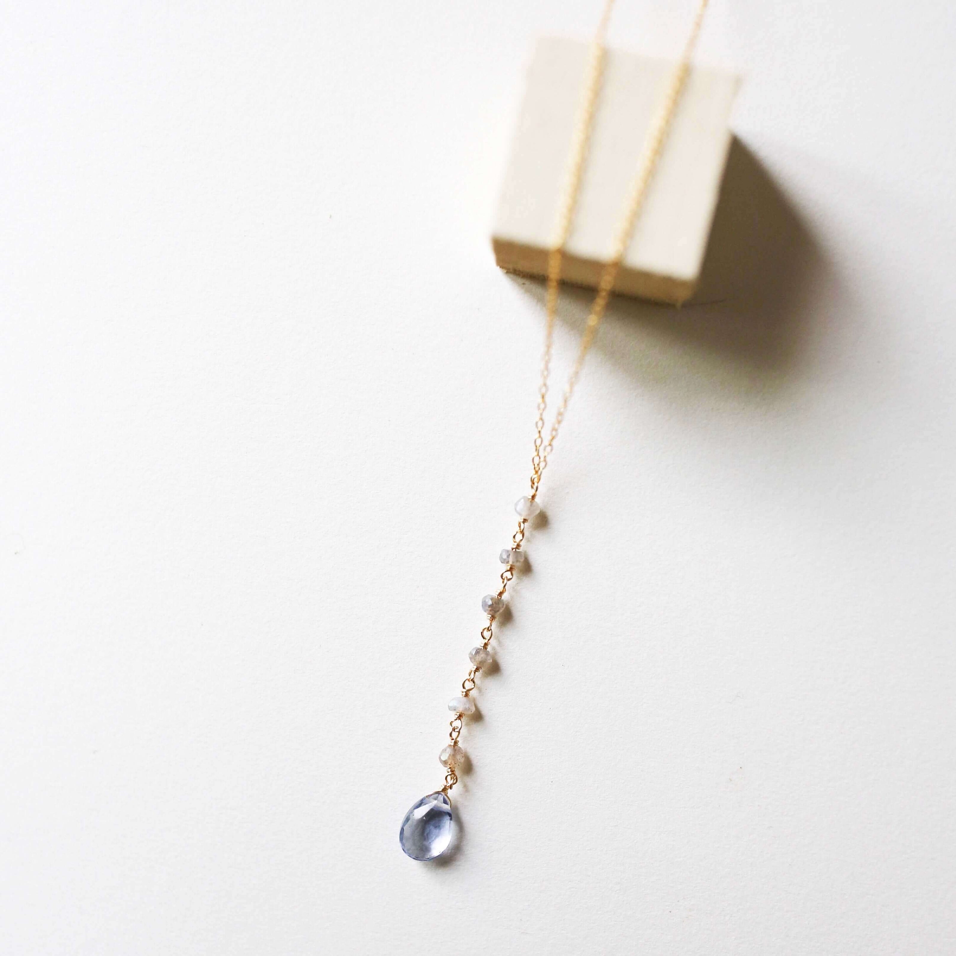 Tanzanite quartz gemstone Yoga Pendant  partnered with labradorite accent stones Gold Necklace 