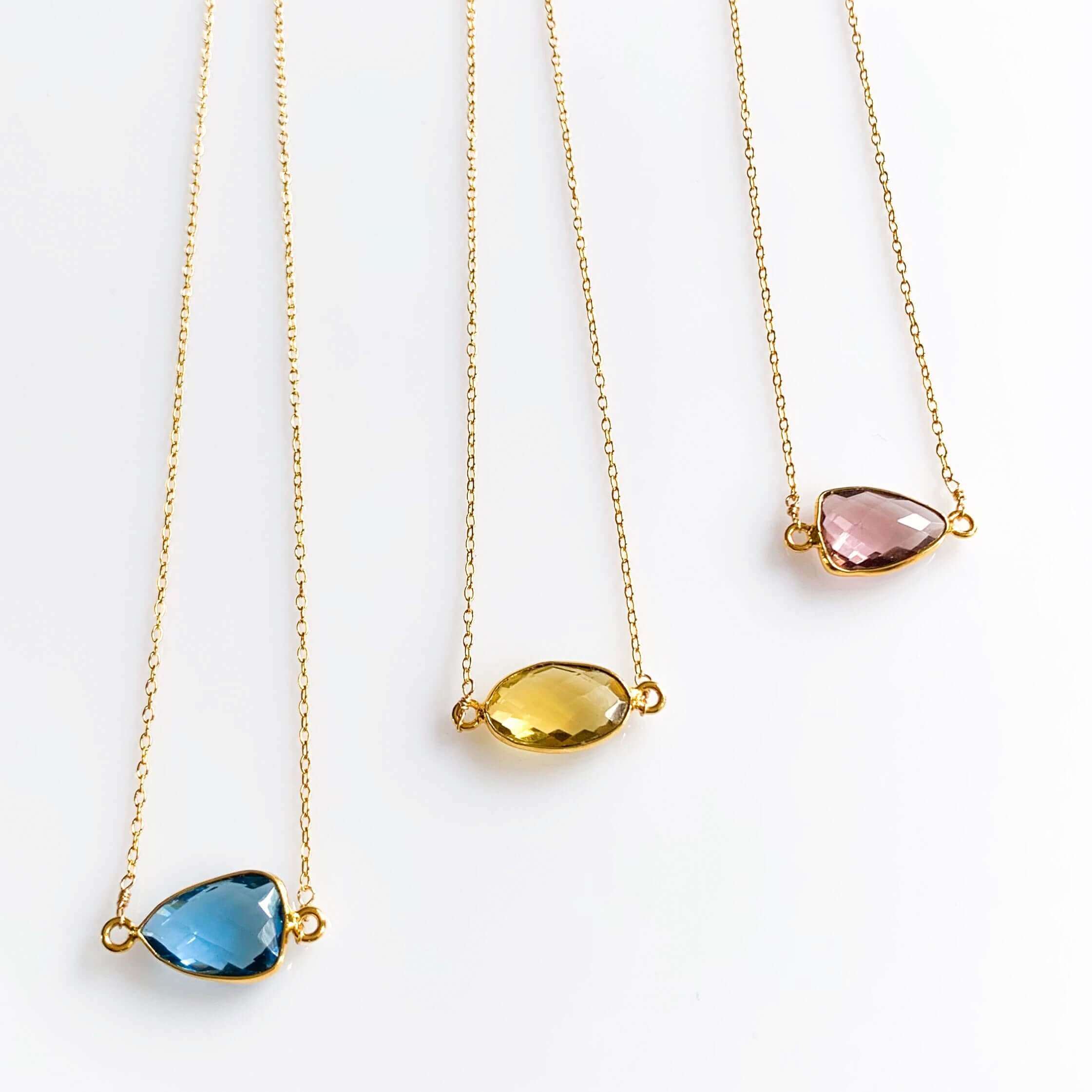 Colorful Bezel-Set Gemstones in a 14k Gold Necklace