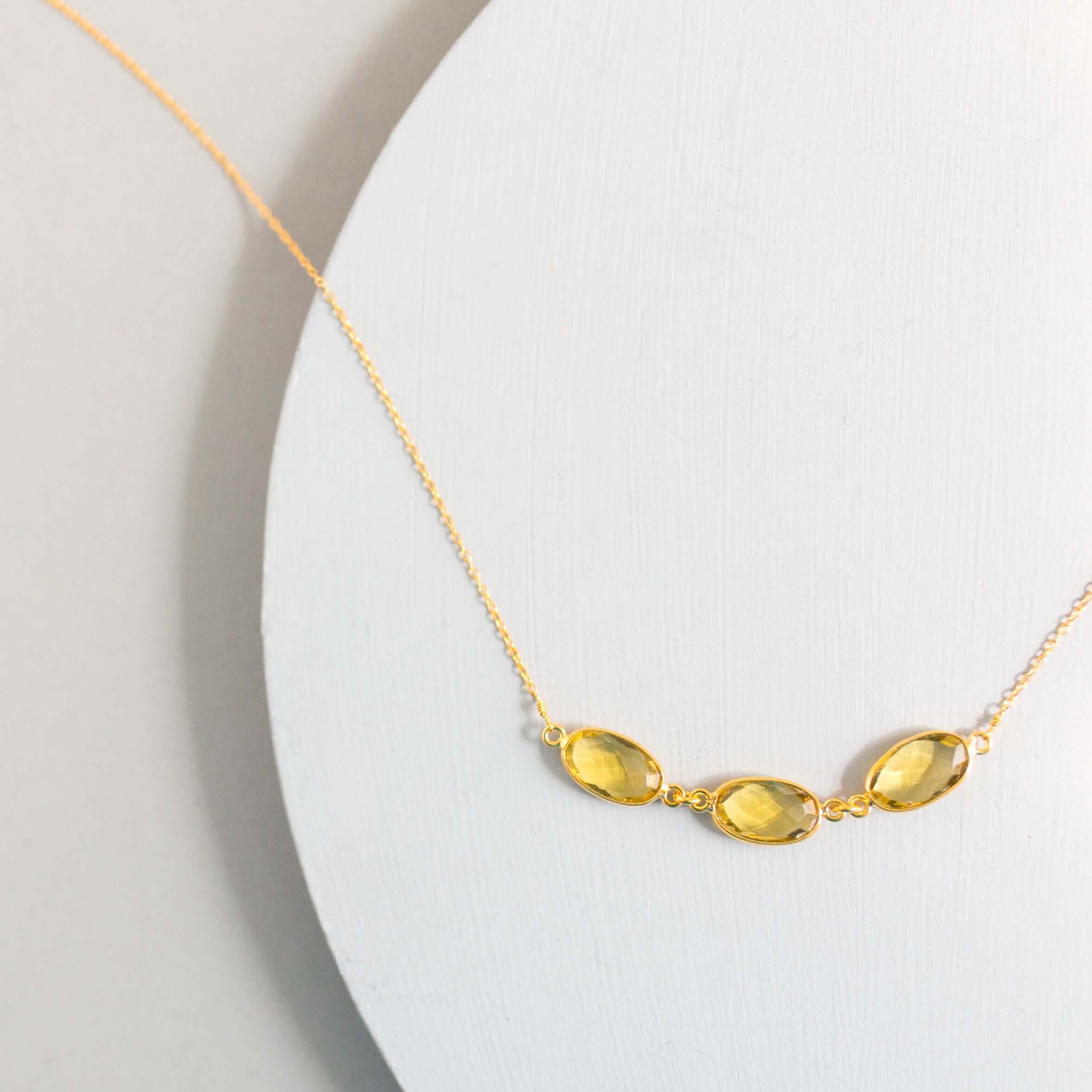 16-18" Gold Plated Necklace with Three Citrine Gemstones