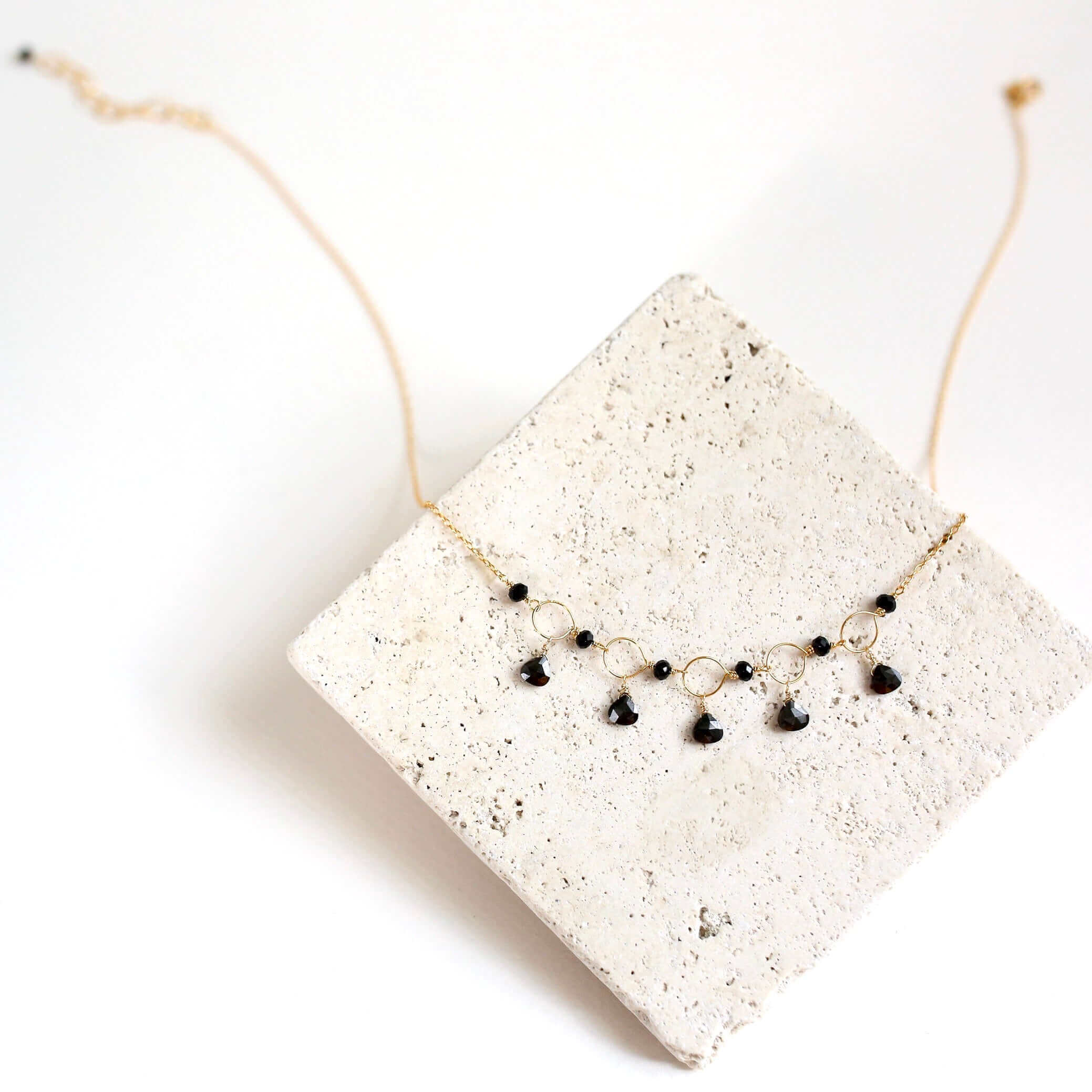 Black Spinel Gold Gemstone Necklace