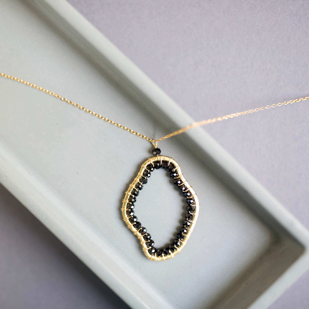 Black Spinel Gold Pendant Necklace