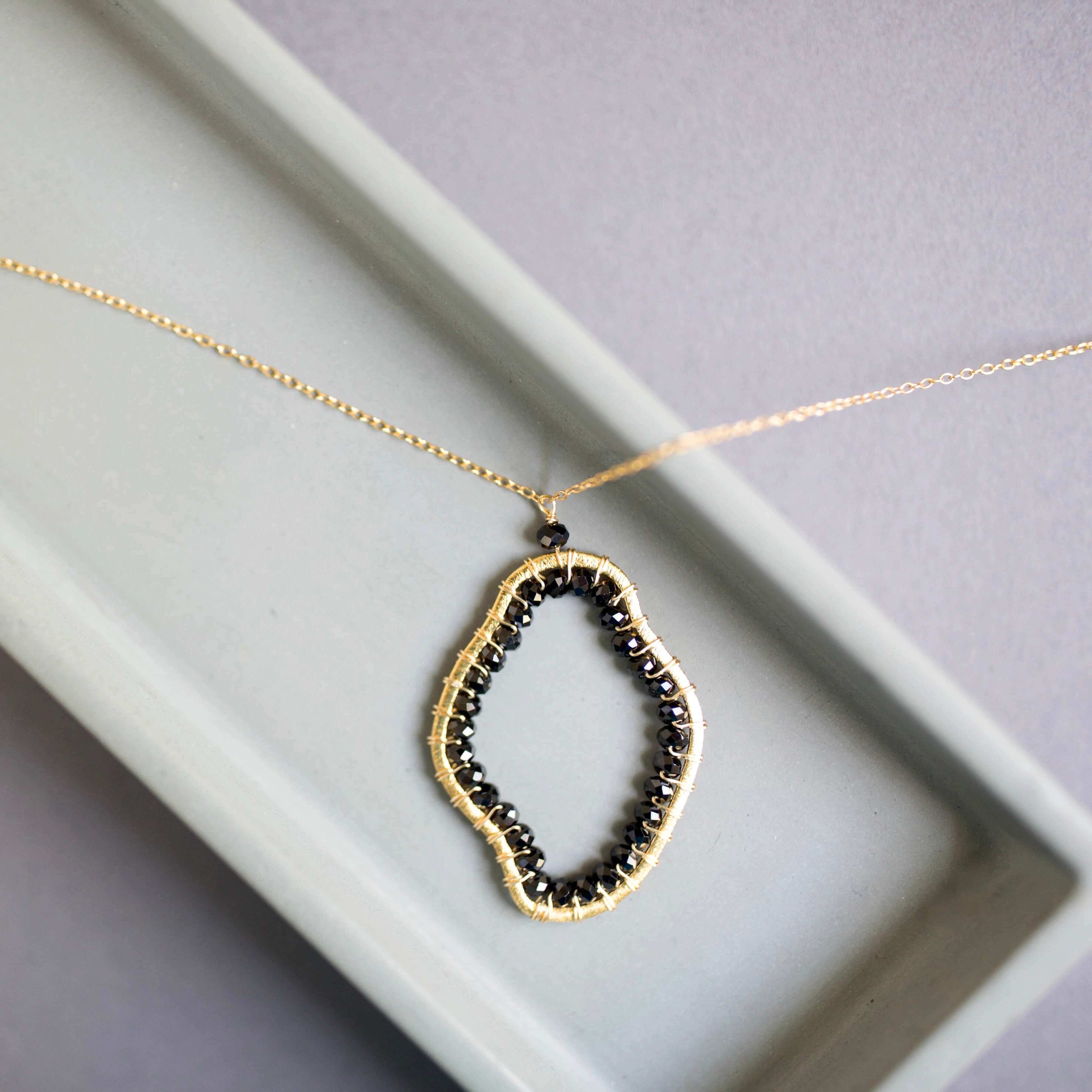 Black Spinel Gold Pendant Necklace
