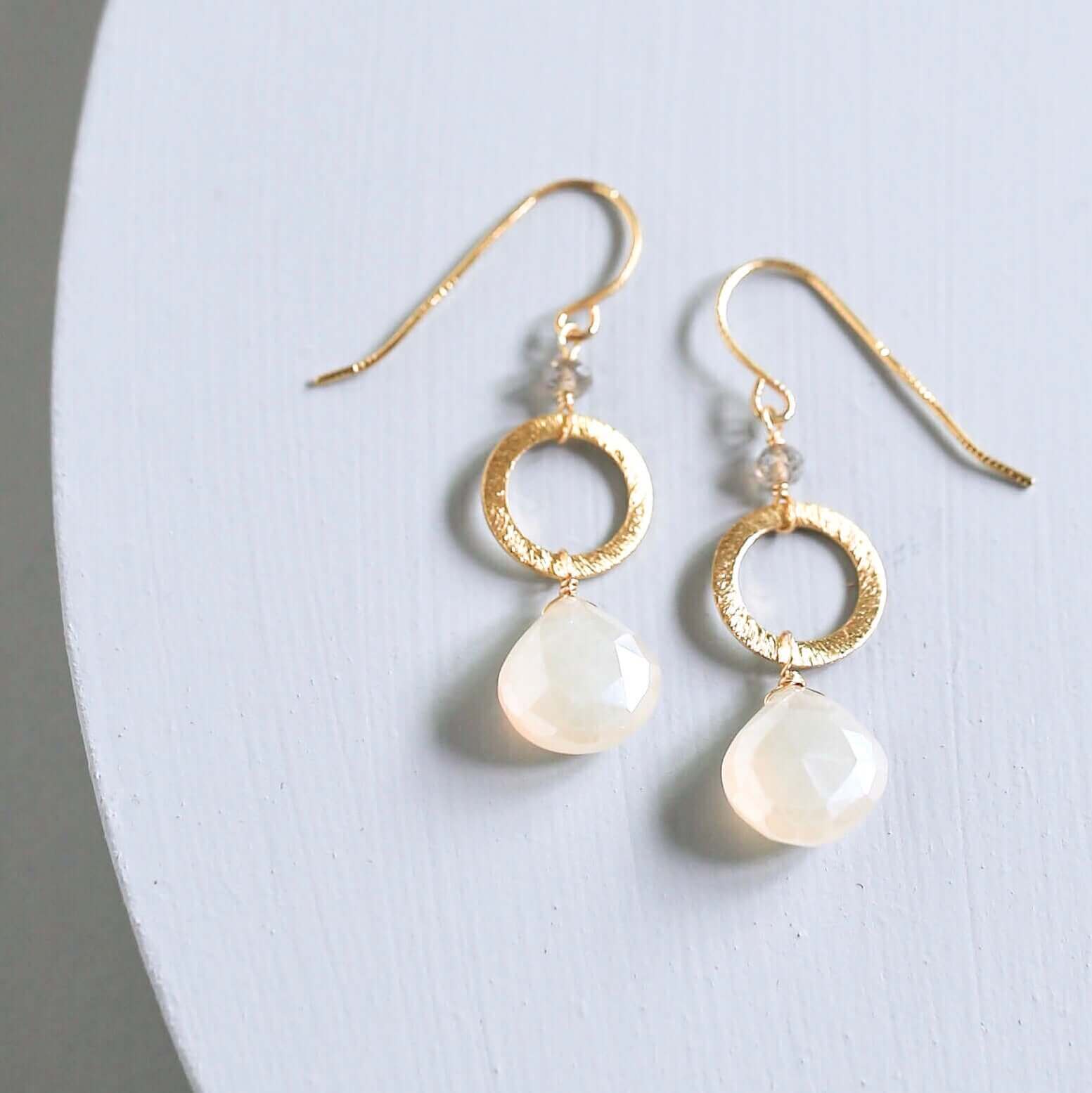 Handmade Gold-Plated Drop Earrings with White Chalcedony