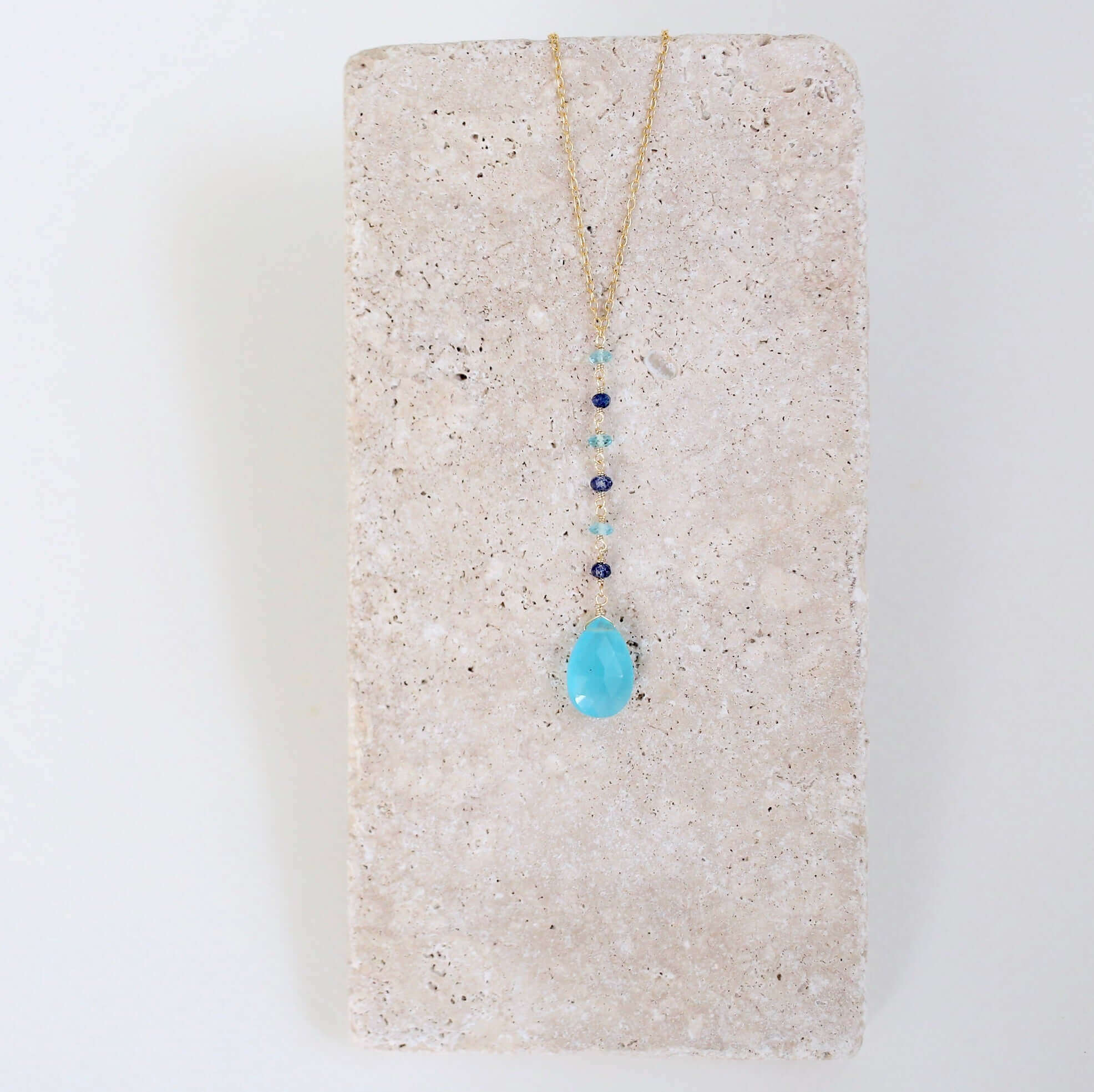 Blue Chalcedony Gold Pendant Necklace