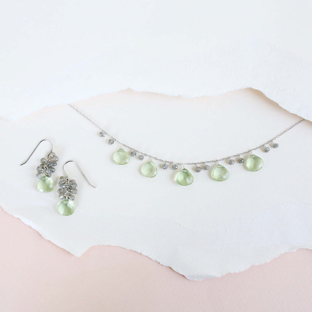 Sparkling Green Amethyst & Labradorite Gems on a Rhodium-Plated Jewelry Set