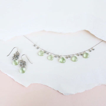 Sparkling Green Amethyst & Labradorite Gems on a Rhodium-Plated Jewelry Set