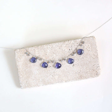  Sparkling bezel Tanzanite Quartz Gem and tiny stone Labradorite accents  Gold Necklace
