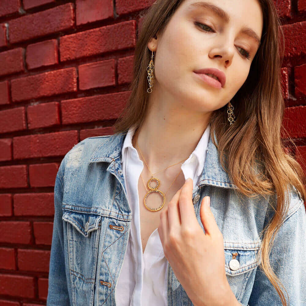  Labradorite Circle Pendant Gold Necklace and earrings 
