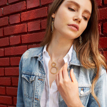 Labradorite Circle Pendant Gold Necklace and earrings 