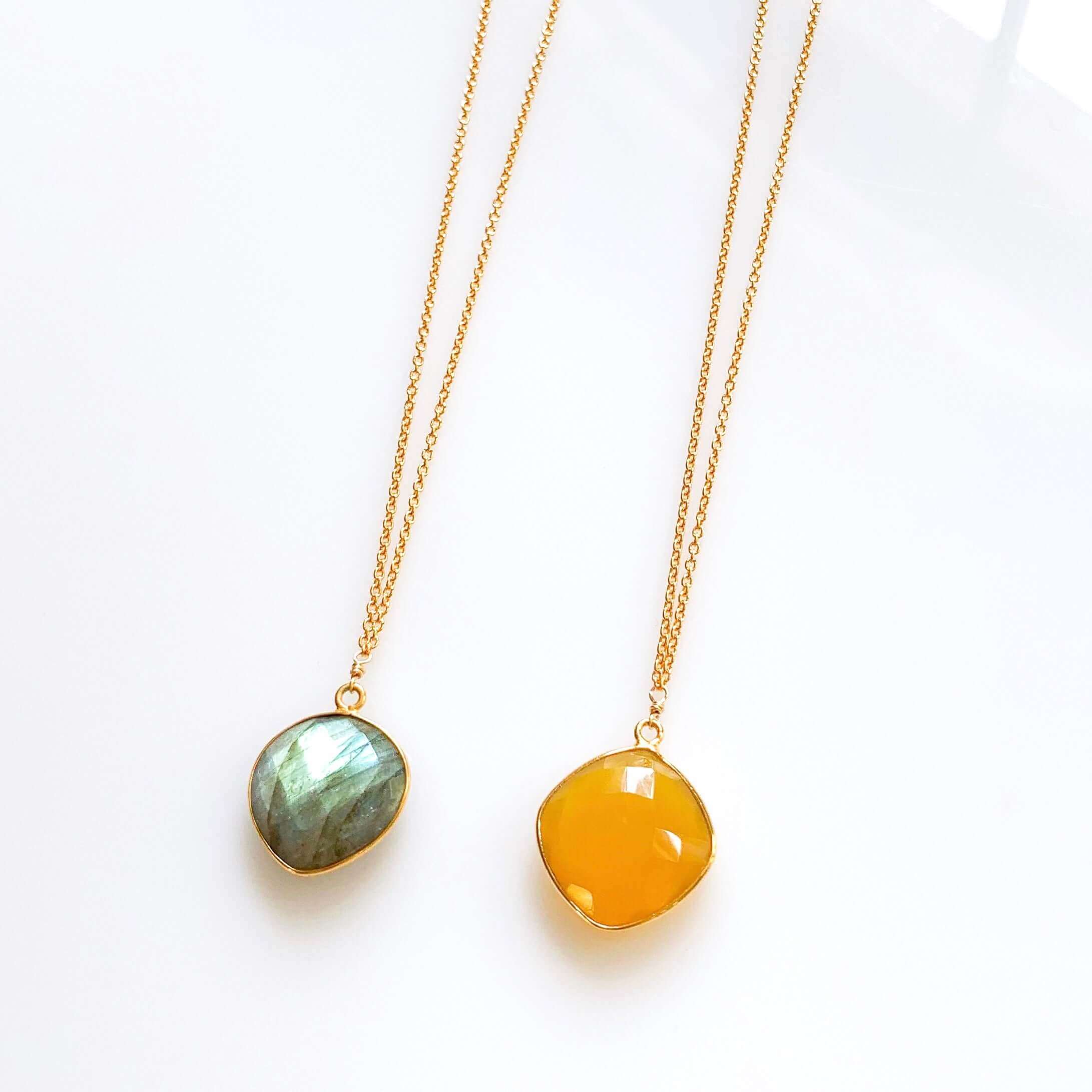 Colorful Bezel-Set Gemstone Gold Necklace
