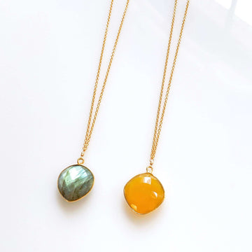 Colorful Bezel-Set Gemstone Gold Necklace