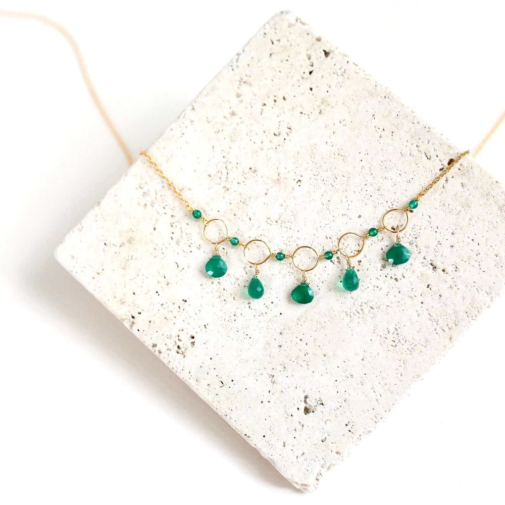 Adjustable Green Onyx Gemstone Gold Chain Necklace