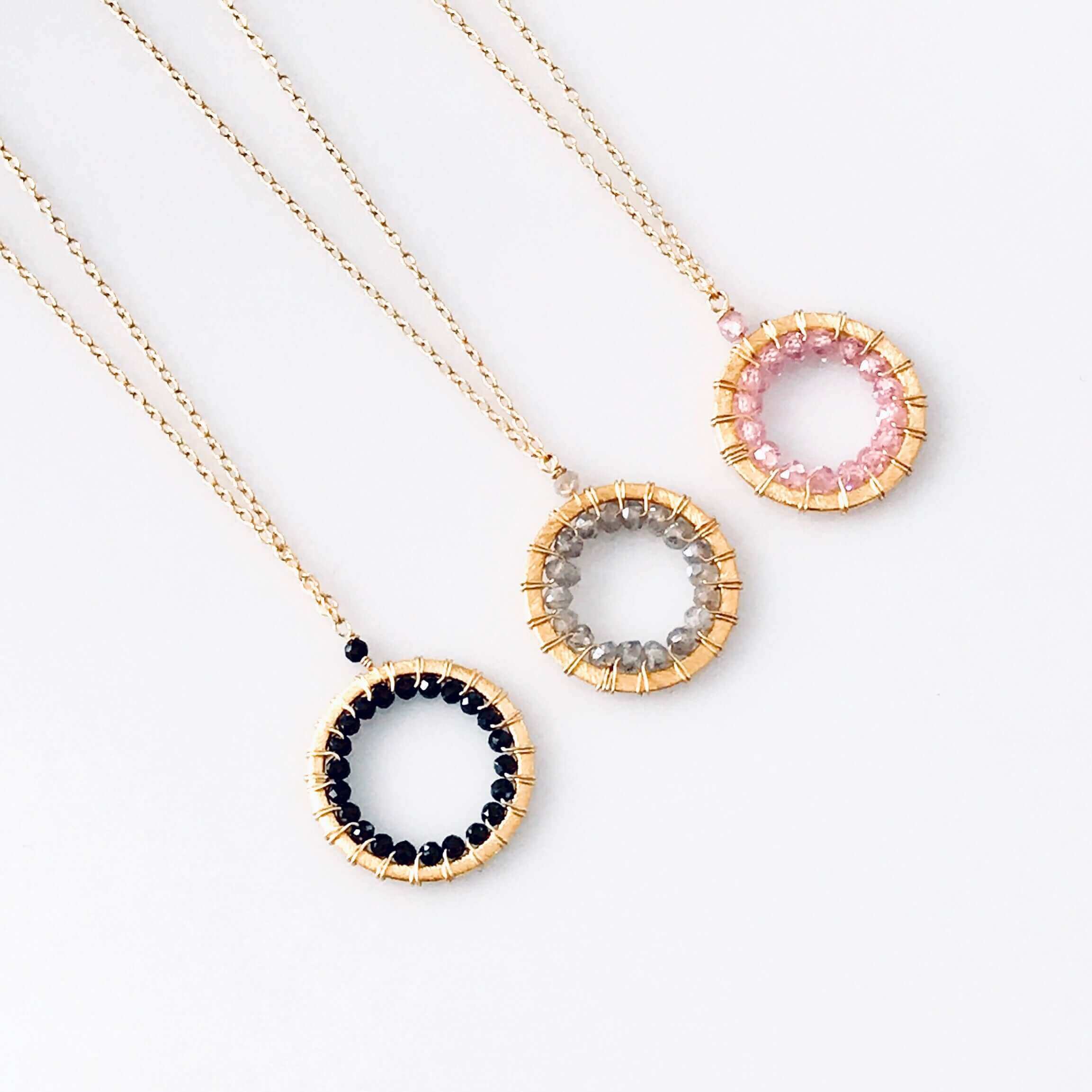 Elegant Mini Modern Circle Authentic Gemstones Gold Necklace