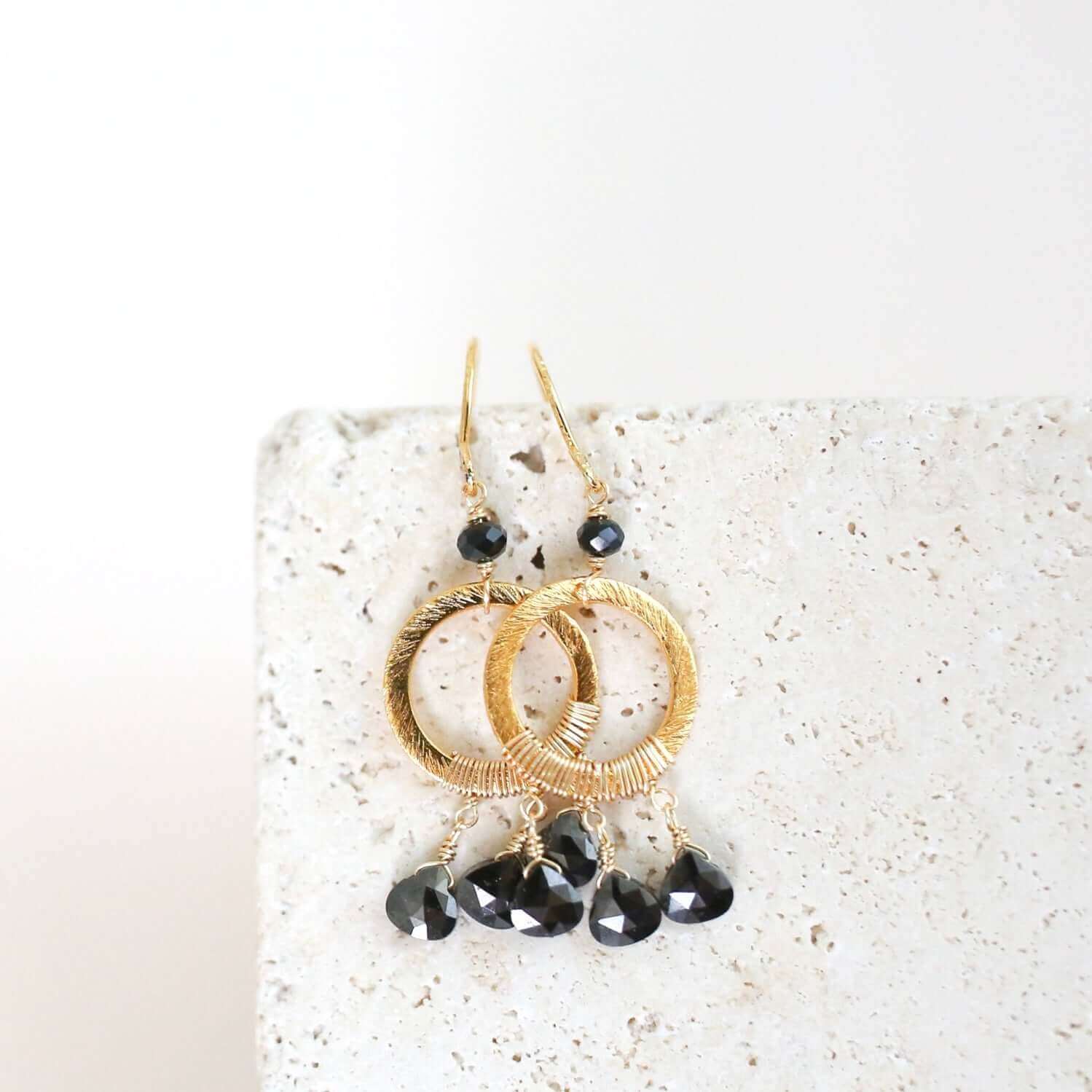 Black Spinel Small Gold Earrings