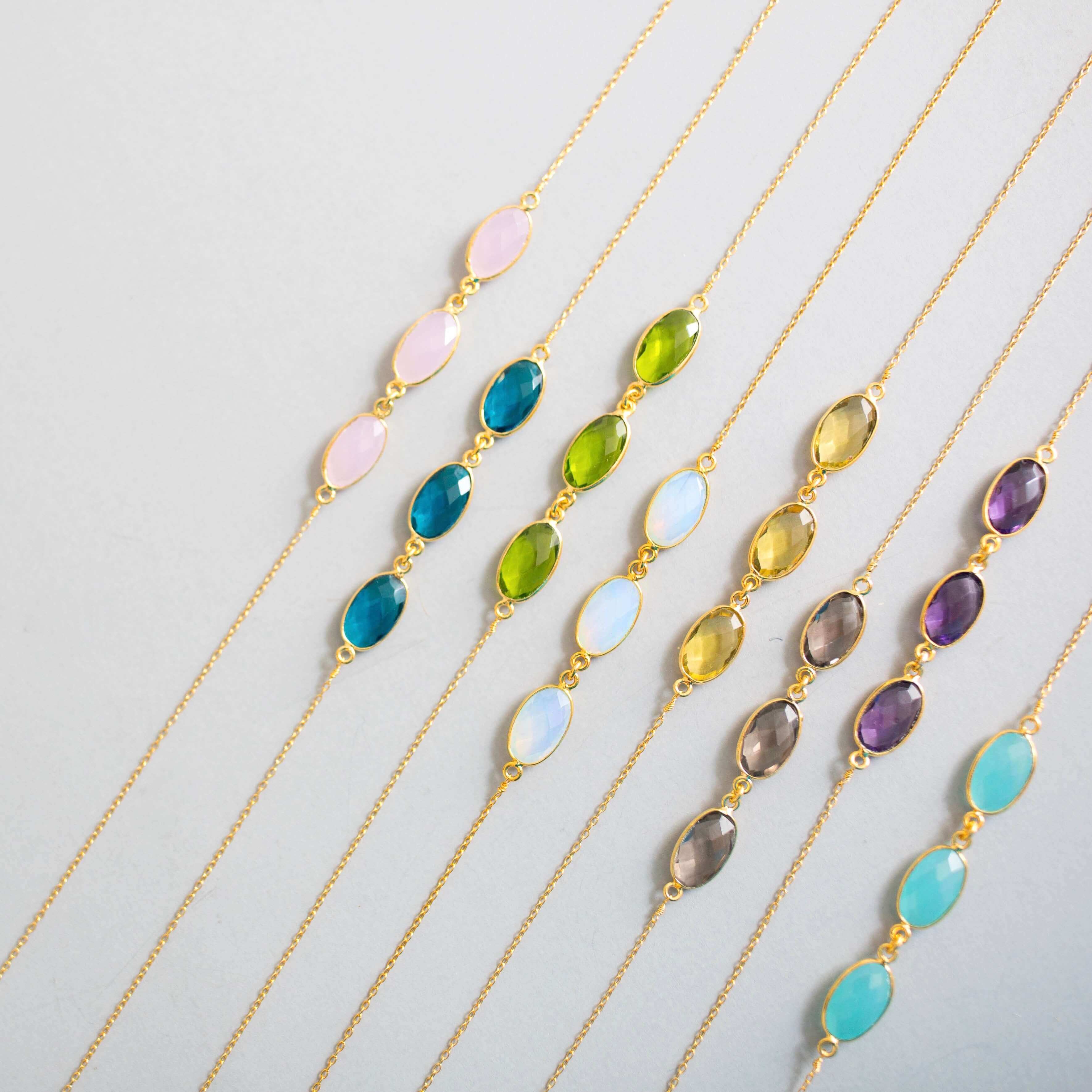 Colorful Gold Plated Necklaces with Gemstones