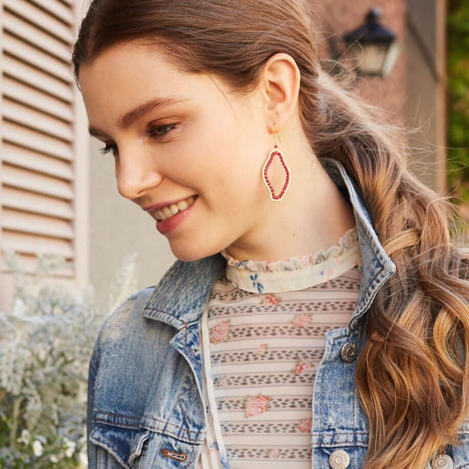 Amorphous shape Ruby Quartz gold Earrings Set