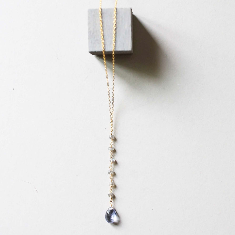 Tanzanite quartz gemstone Yoga Pendant  partnered with labradorite accent stones Gold Necklace 